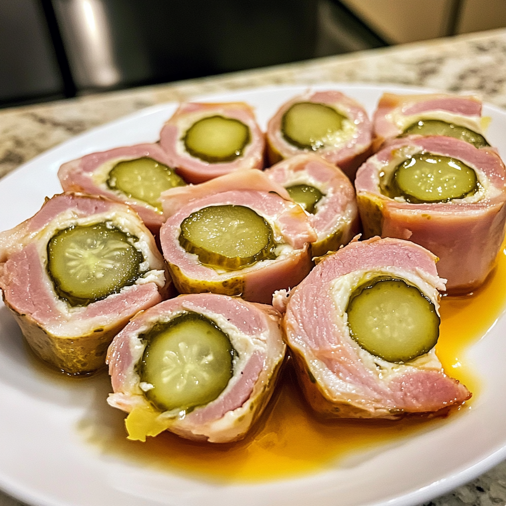 Recipe preparation for Ham and Pickle Roll-Ups
