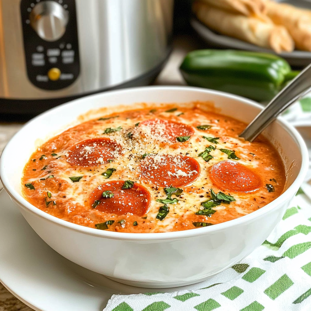 Recipe preparation for Creamy Pizza Soup