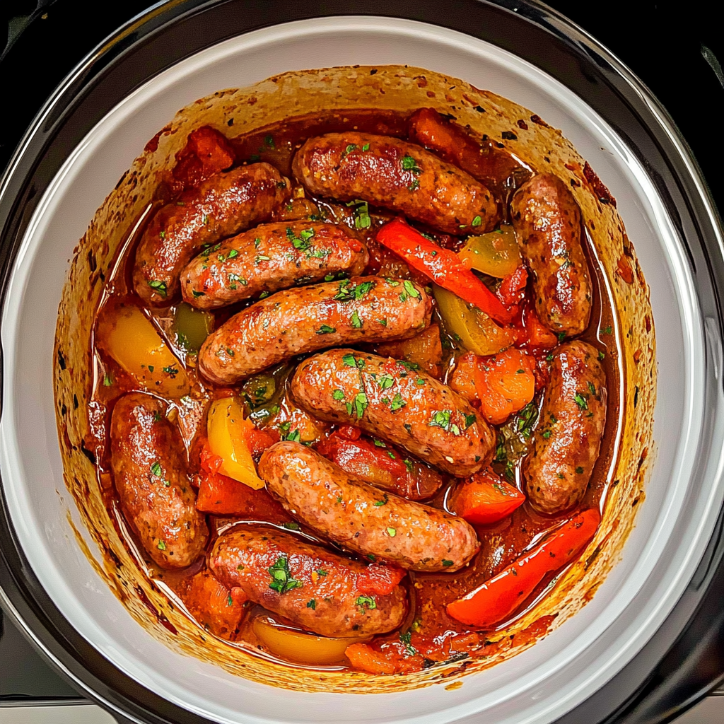Recipe preparation for Vintage Slow Cooker Sausage & Peppers