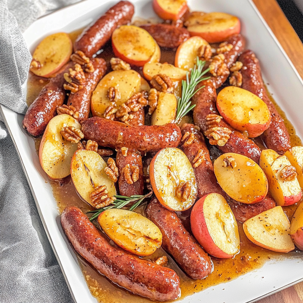 Recipe preparation for Sheet Pan Maple Pecan Chicken Sausage with Roasted Apples