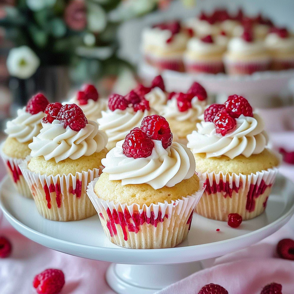 Recipe preparation for White Chocolate Raspberry Cupcakes