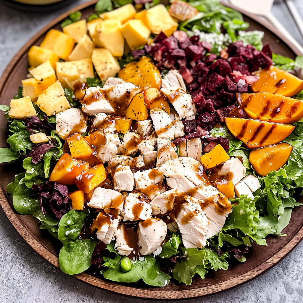 Recipe preparation for Winter Cobb Salad with Roasted Chicken and Persimmons