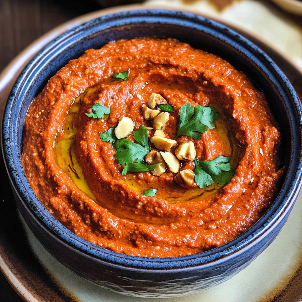 Recipe preparation for Roasted Red Pepper and Walnut Dip (Muhammara)