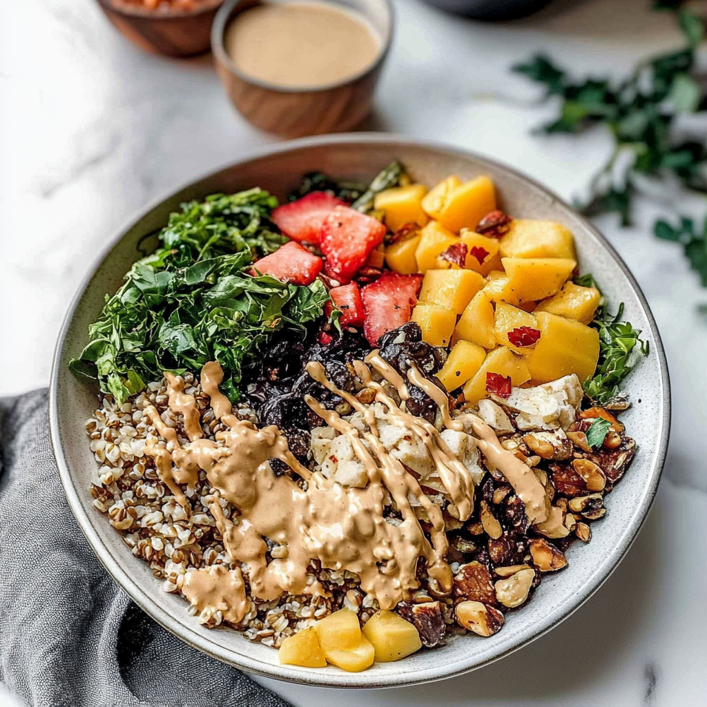Recipe preparation for Harvest Grain Bowl with Maple Tahini Dressing
