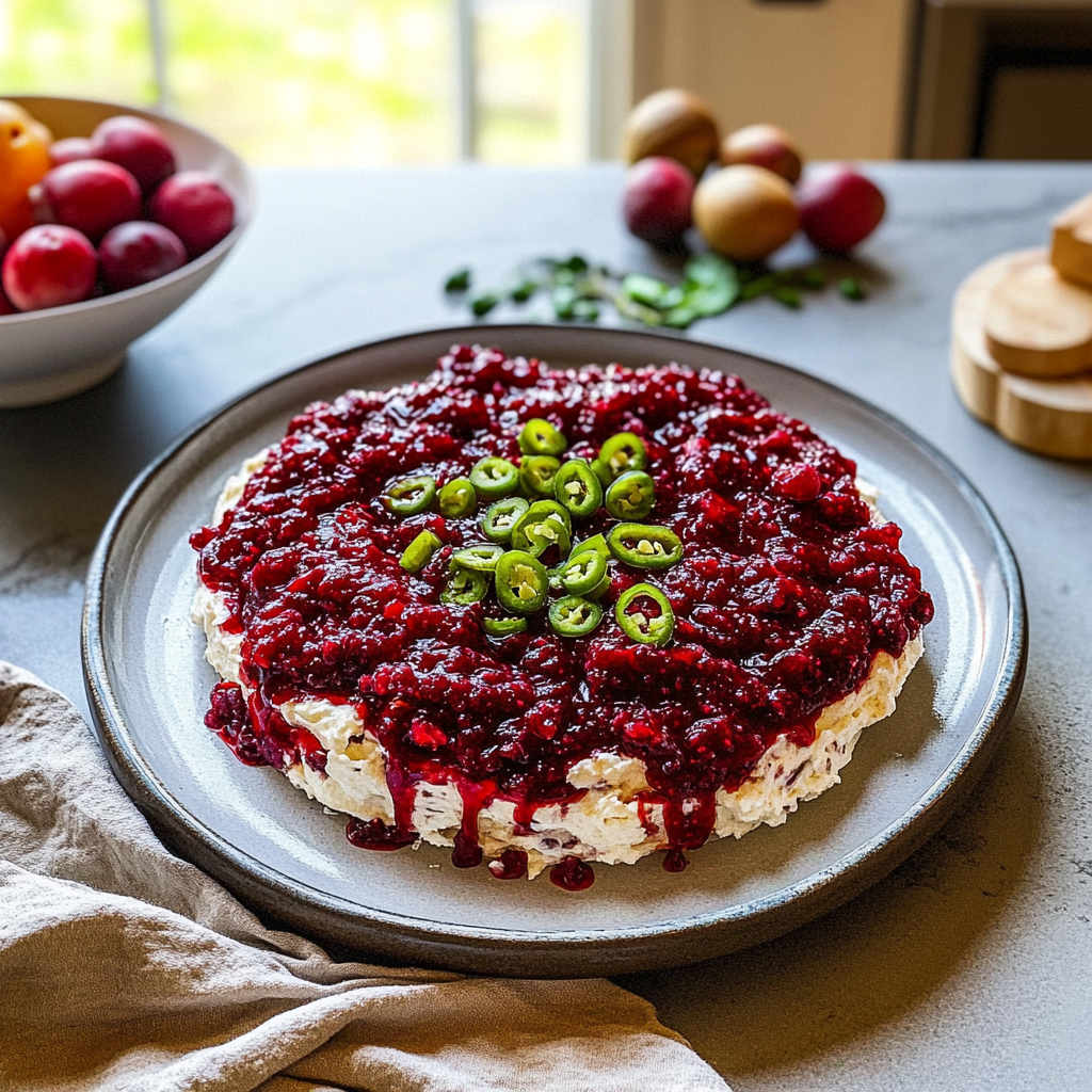 Recipe preparation for Cranberry and Jalapeño Cream Cheese Dip