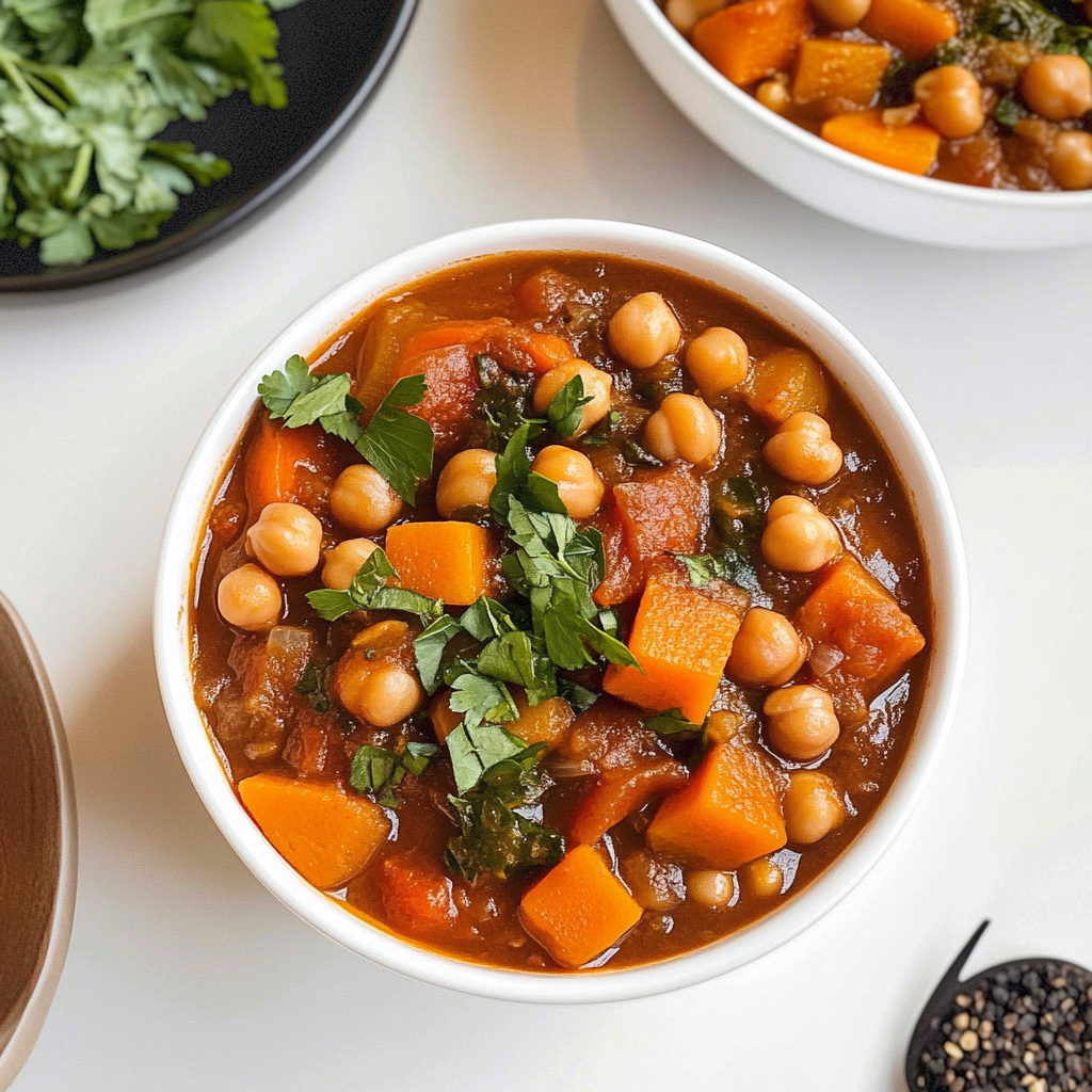 Recipe preparation for Moroccan Chickpea and Vegetable Stew