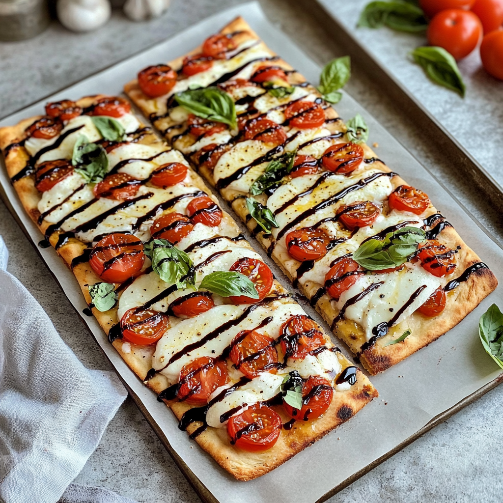 Recipe preparation for Caprese Flatbread with Balsamic Glaze