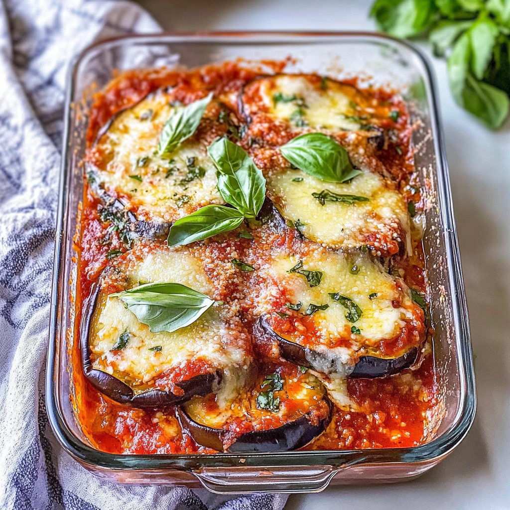Recipe preparation for Eggplant Parmesan with Fresh Mozzarella